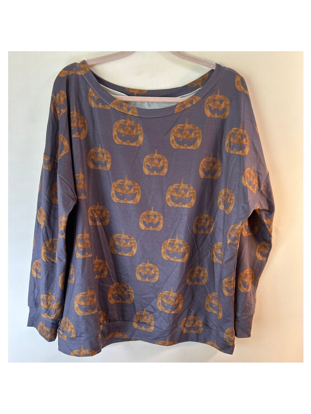 Womens XL Halloween Jack O Lantern Pumpkin Print Oversized Pullover Top